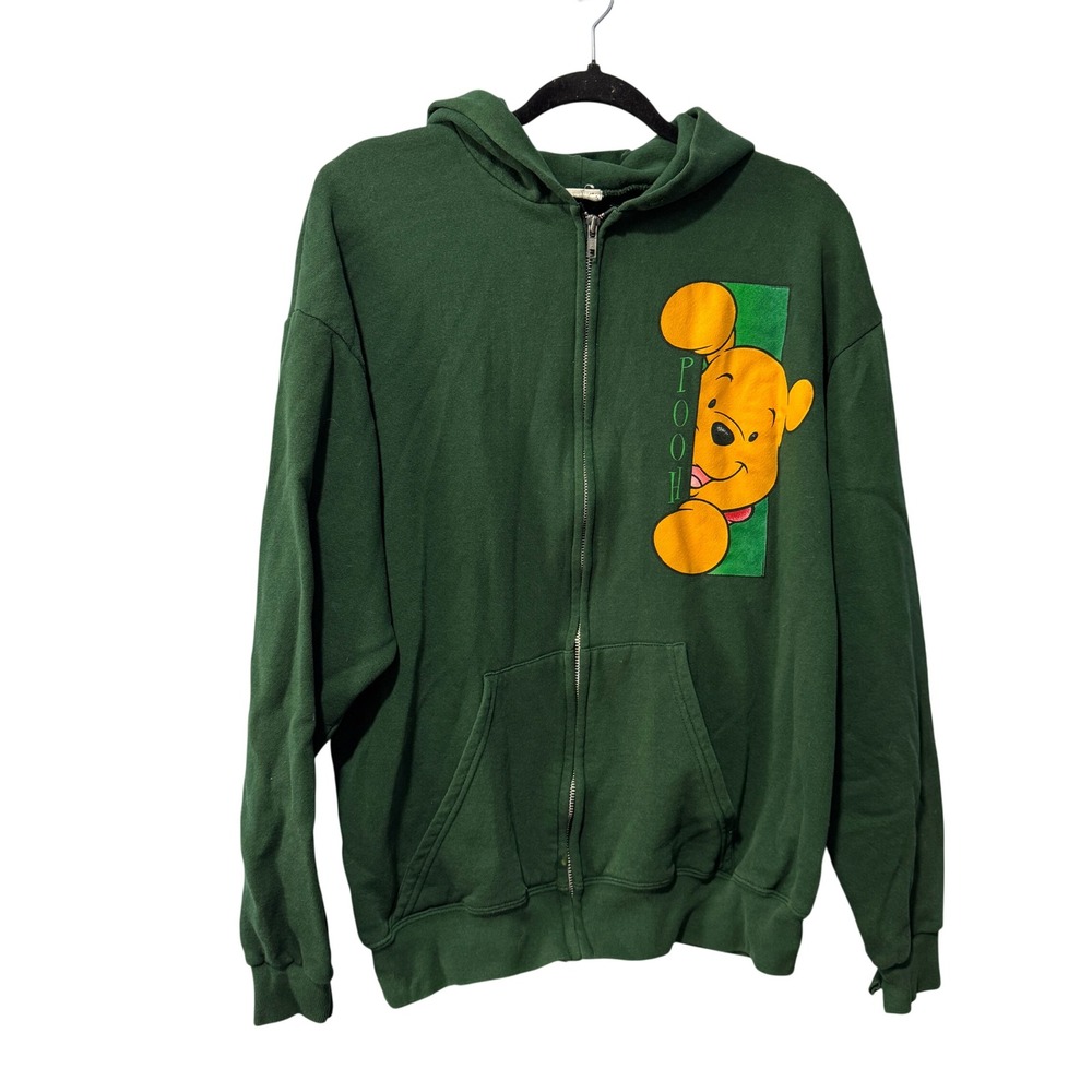 Vintage Disney‎ Winnie the Pooh Zip Up Hoodie Forest Green Graphic Sweatshirt